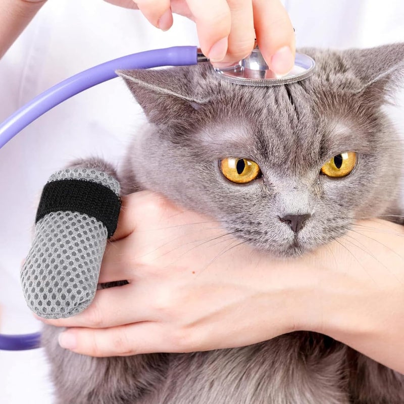 ROBOHOOK 4 PCS Cat Mittens to Prevent Scratching, Adjustable Cat Booties to Prevent Scratching, Breathable Mesh Shoes, Prevent Scratches, Suitable for Bathing, Feeding and Nail Trimming (Grey) - Image 4